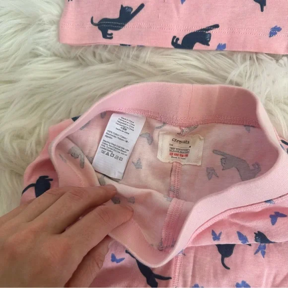 Crewcuts J. Crew Kids Pink 2-Piece Pajama Set with Blue Cat and Butterfly Print - Picture 5 of 8